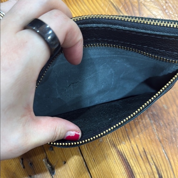 Handmade Black Leather Wallet Clutch Pouch with Artistic Floral Design - Picture 4 of 5